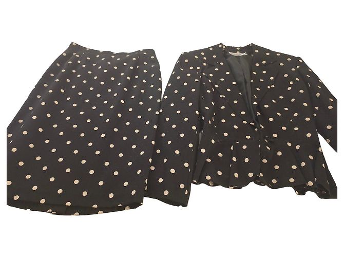 Completo Cacharel in Viskose a Pois Giacca e Gonna Nero Bianco