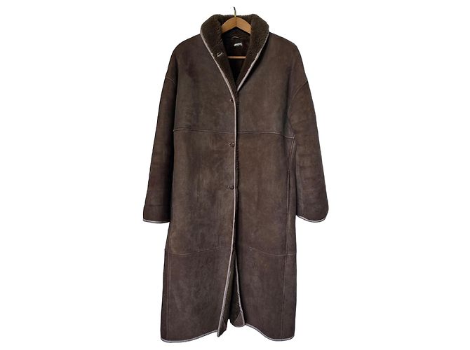 Autre Marque Seminole langer brauner Lammfellmantel mit Pelzfutter