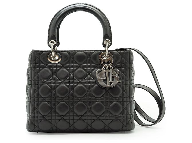 Dior Borsa Lady Medium in pelle Cannage nera Christian Nero