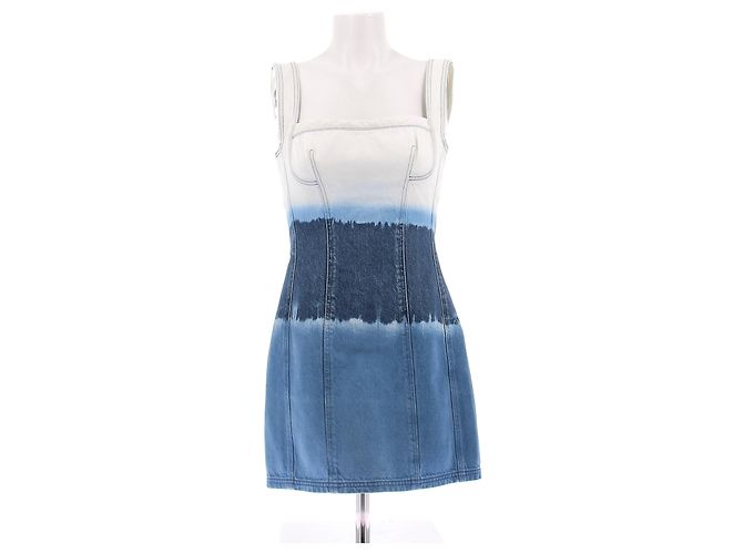Alberta Ferretti Mini vestido de denim blanco y azul