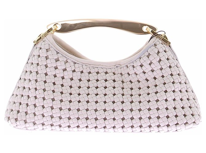 Autre Marque Bolsa de couro trançado branco "Boomerang"