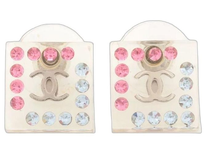 Chanel Brincos quadrados de lucite transparente e strass