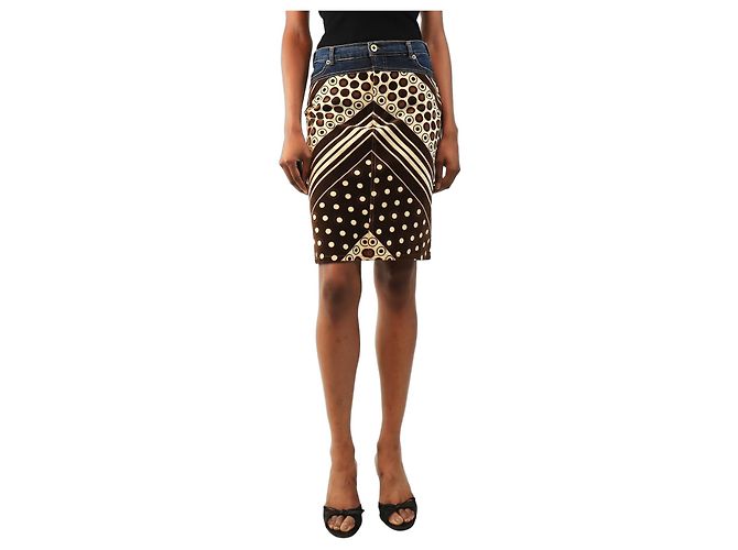 Dolce & Gabbana Gonna vintage stampata marrone e blu - size XS