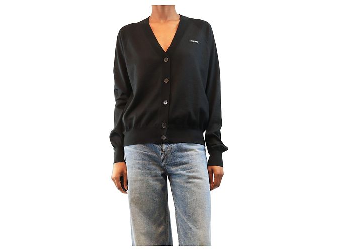 Miu Miu Logo-Cardigan Schwarz - size UK 4