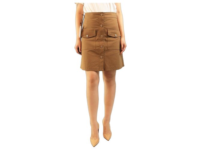 Céline Saia midi de algodão bege com botões frontais - size UK 10 Marrom