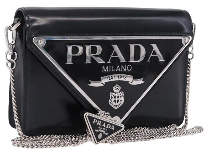 PRADA Chain Shoulder Bag Patent leather Black Silver