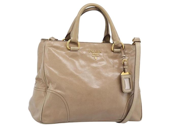 Bolsa de mão PRADA em couro 2way Bege Dourado
