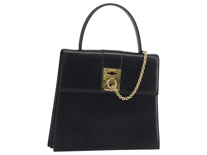 Céline CELINE Bolsa de mão em couro preto e dourado