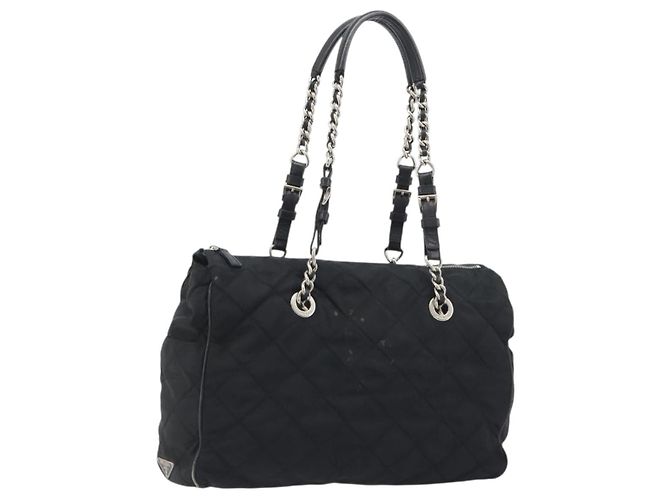 PRADA Chain Shoulder Bag Nylon Black Silver
