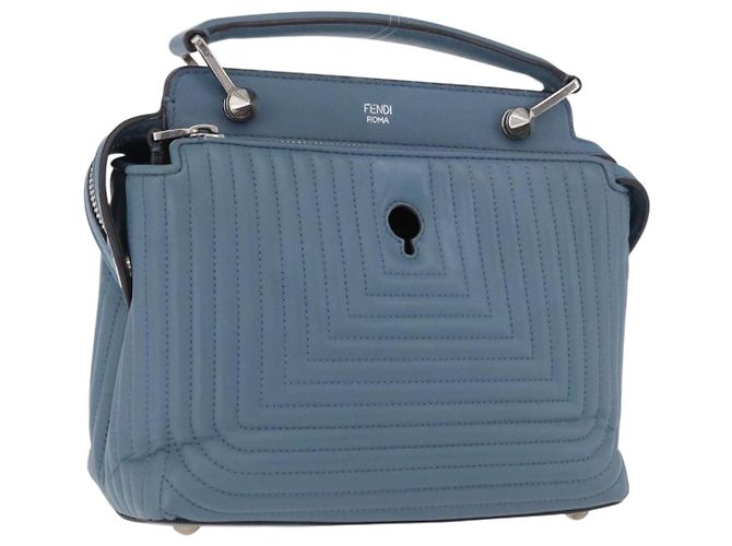 FENDI Dot Com Click Hand Bag Leather Blue Silver