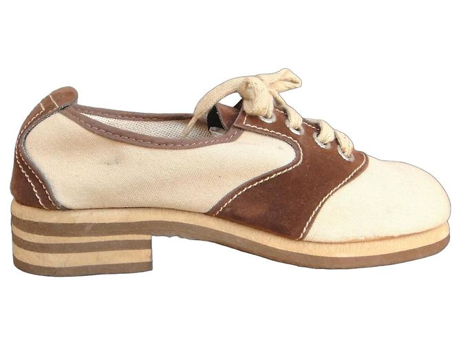 Autre Marque Scarpe Saddle Oxford anni 70 Marrone Crema