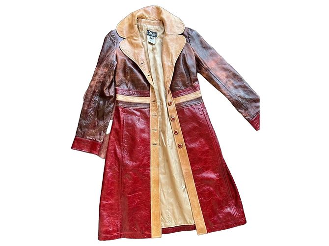 Cappotto lungo in pelle bicolore D&G Marrone Rosso