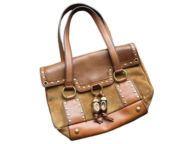 Bolsa Yves Saint Laurent em couro e camurça marrom