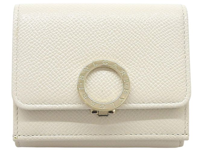 Bulgari Bvlgari Bicolor Leather Compact Tri-fold Wallet Beige Purple