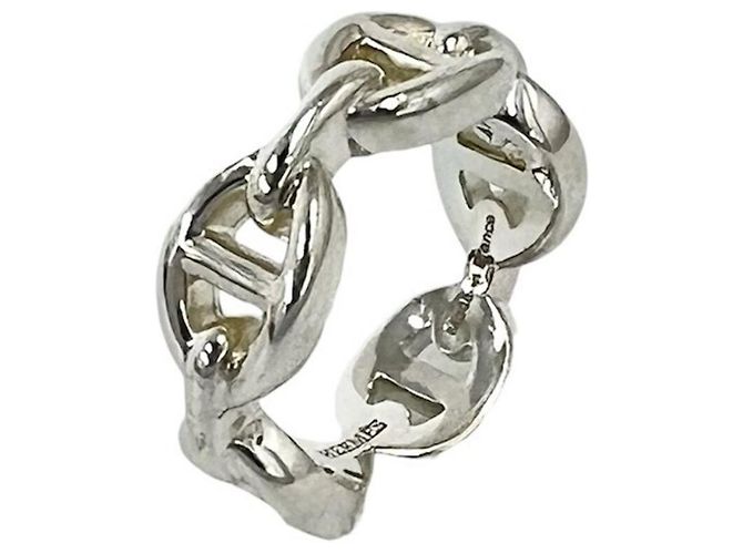 Ring Hermès Anel Faixa Hermes Enchainée PM Prata