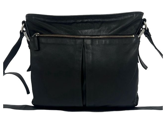 Prada Embossed Leather Shoulder Tote Bag Black