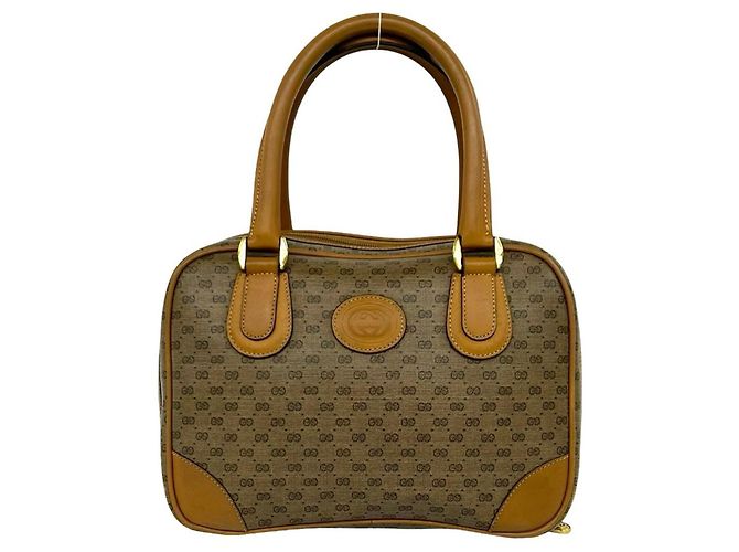 GUCCI Old Gucci Micro GG Logo Pattern Lederhandtasche Braun