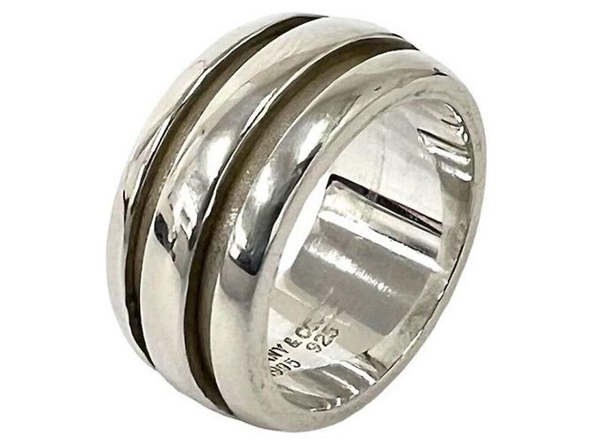 Tiffany & Co Anello Tiffany Vintage Grooved Double Line Band Ring Argento