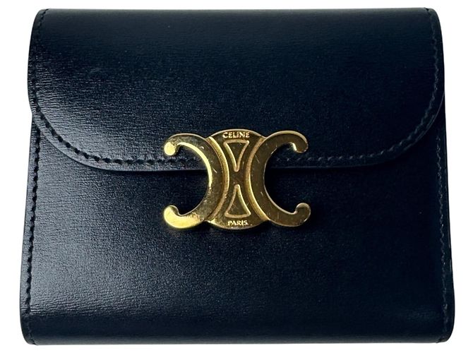 Céline Celine Triomphe Small Flap Wallet - Black Nero