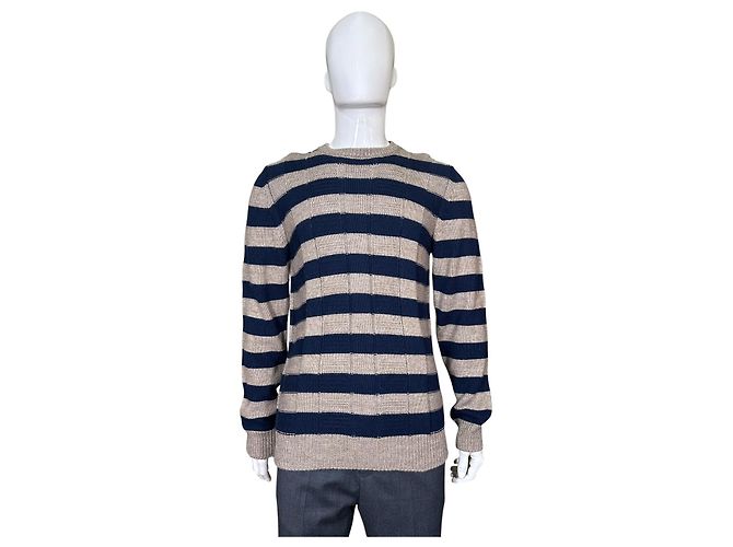 Autre Marque Fradi Gestreifter Rundhalspullover Beige Marineblau