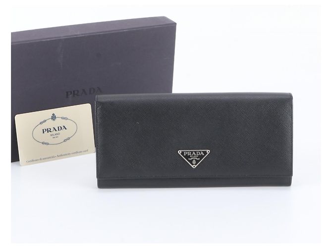 Prada Saffiano Leather Long Wallet Black