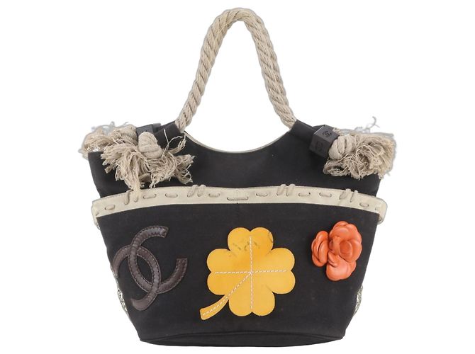 Timeless Saco Tote Chanel em rede e corda com Camélia Multicor Azul marinho
