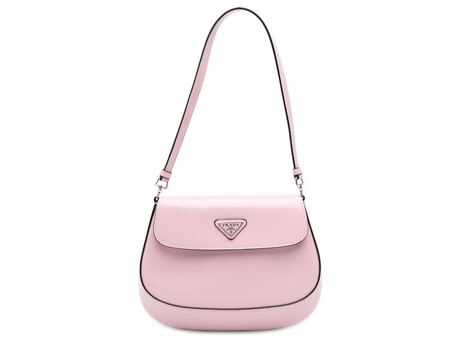 Bolsa de Ombro com Aba Cleo em Couro Spazzolato Rosa Prada