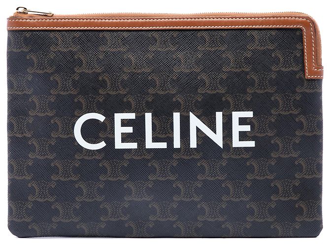 Céline Celine Small Triomphe Clutch aus beschichtetem Canvas in Braun Dunkelbraun
