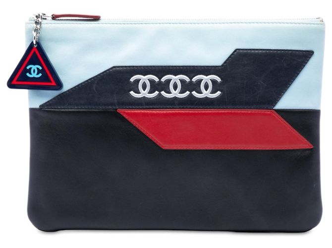 Clutch Chanel Black Medium Lambskin Airlines O Case Nero