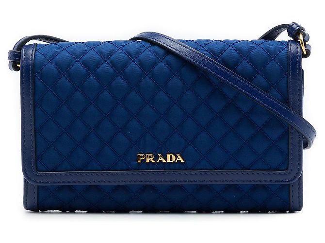 Portafoglio con tracolla Prada Blue Impuntu Tessuto