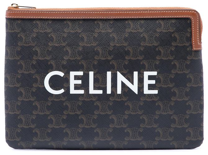 Céline Pochette Celine Small Triomphe en toile enduite marron