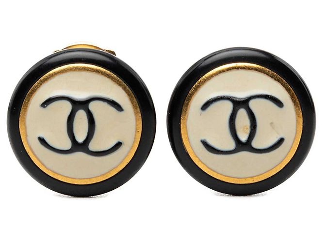Orecchini a clip rotondi Chanel Black CC placcati oro e smalto