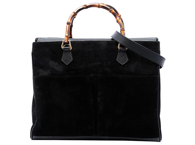 Bamboo Bolsa Satchel Gucci em camurça preta com bambu Preto