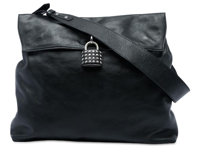 Borsa a tracolla Burberry in pelle nera borchiata con lucchetto Nero