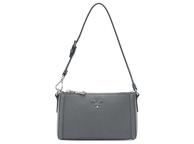 Prada Gray Saffiano Lux Pochette Marrom