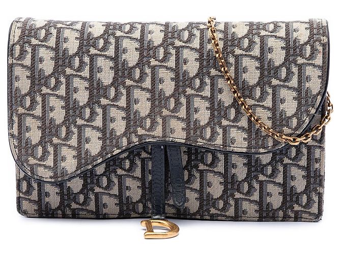Portafoglio a tracolla Saddle Pouch in tela Oblique blu Dior Blu navy