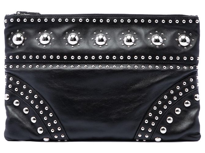 Clutch Prada in pelle di vitello borchiata nera Nero