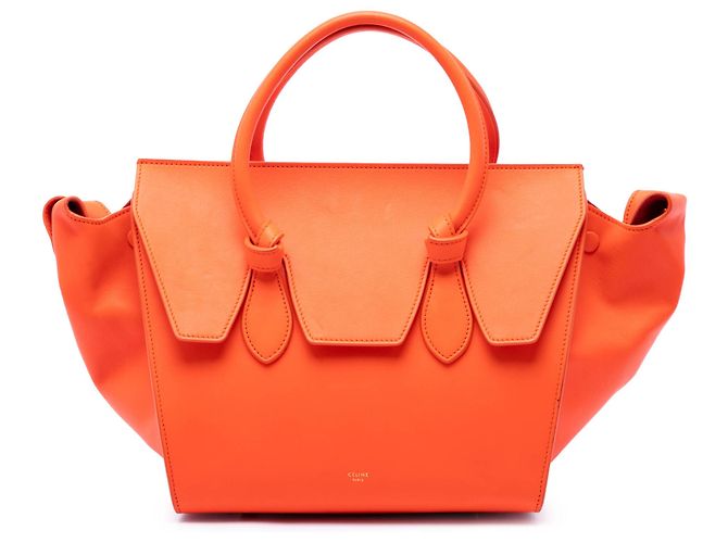 Céline Celine Mini Tie Knot Tote em pele de vitelo lisa Laranja
