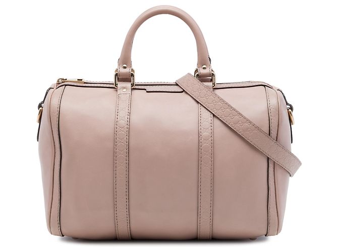 Bolsa Boston Joy Gucci em couro de bezerro marrom tamanho Medium com acabamento Microguccissima Carne