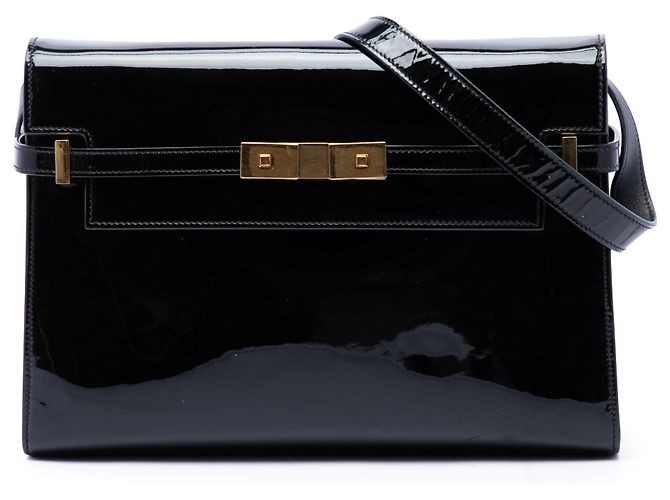 Borsa a tracolla Manhattan Medium in vernice nera Saint Laurent Nero