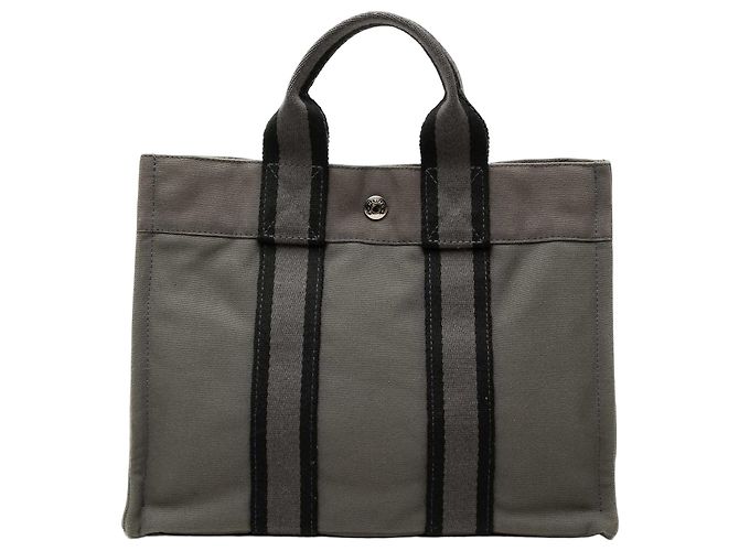 Hermès Gray Canvas Fourre Tout PM Marron Gris anthracite