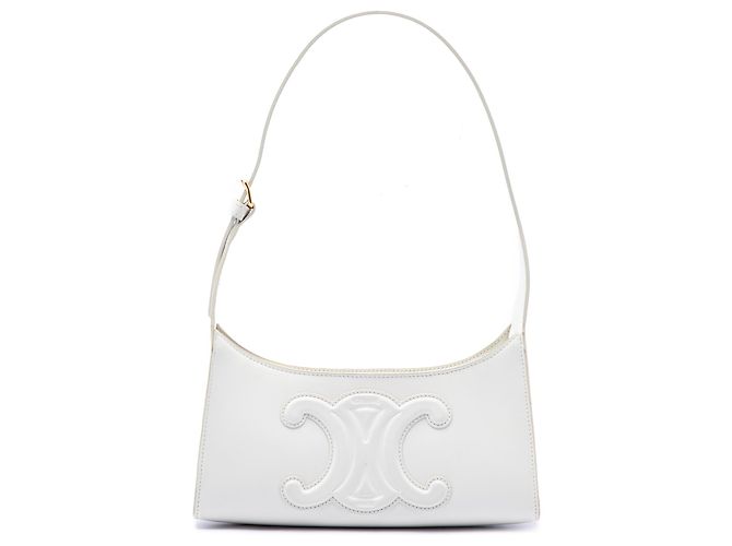 Céline Bolso de hombro Celine Cuir Triomphe en piel de becerro lisa blanca Blanco