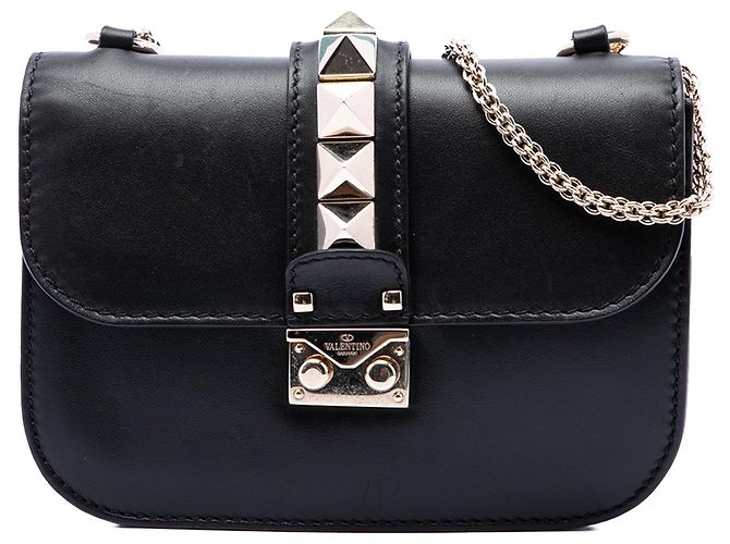 Valentino Borsa a Tracolla Rockstud Glam Lock Piccola in Pelle Nera Nero