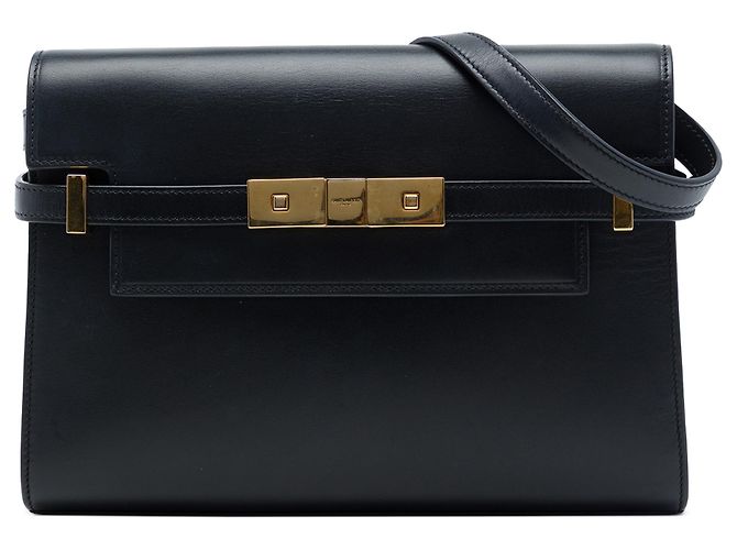 Borsa a tracolla Manhattan piccola in pelle nera Saint Laurent Nero