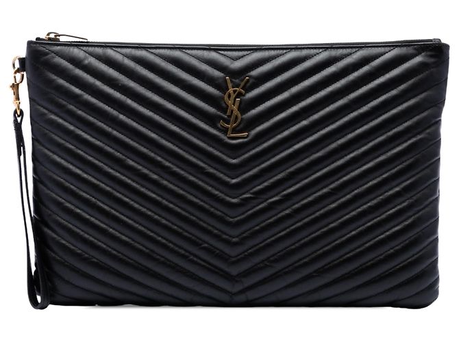 Portadocumentos Cassandre Saint Laurent de piel de becerro chevron negra Negro