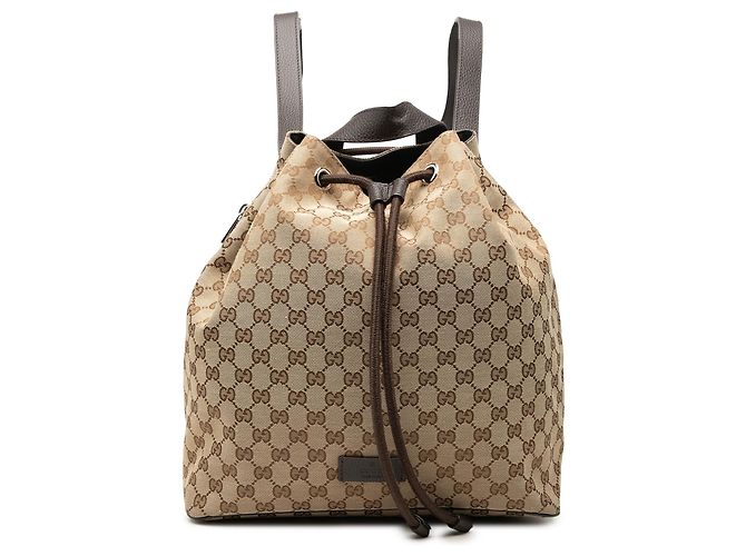 Gucci Beige GG Canvas Drawstring Backpack