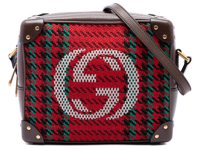Borsa a tracolla Gucci Red Houndstooth Canvas Soft Trunk Rosso