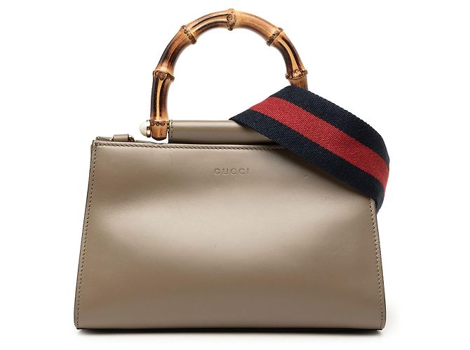 Bamboo Bolsa Satchel Gucci Mini Nymphaea em couro de bezerro marrom com Web e Bambu Taupe