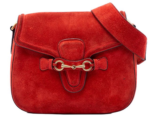 Gucci Red Medium Suede Lady Web Crossbody Rot