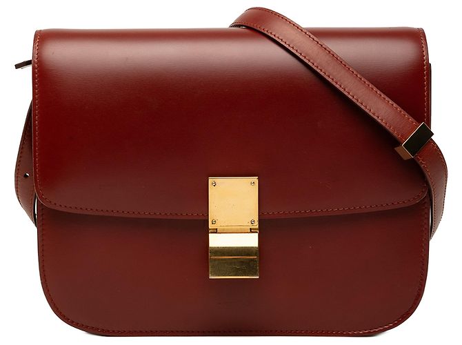 Céline Celine Red Medium Calfskin Classic Box Rouge Bordeaux